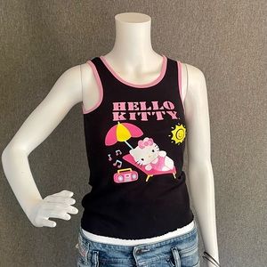 RARE Super Cute Hello Kitty Ladies Tank Top Youth L with Sparkles Beach Scene